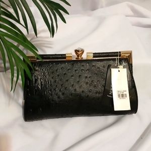 Le Miel Women's Clutch W/ Gold Detail Black Vegan Approved NWT
